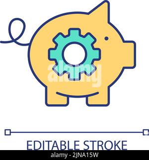 Piggy bank with cogwheel RGB color icon Stock Vector