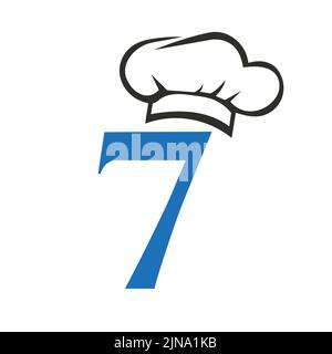 Letter 7 Restaurant Logo Concept with Chef Hat Vector Template. Restaurant Chef Hat Logo Symbol Stock Vector