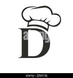 Letter D Restaurant Logo Concept with Chef Hat Vector Template. Restaurant Chef Hat Logo Symbol Stock Vector