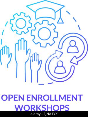 Open enrollment workshops blue gradient concept icon Stock Vector