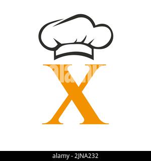 Letter X Restaurant Logo Concept with Chef Hat Vector Template. Restaurant Chef Hat Logo Symbol Stock Vector