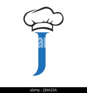 Letter J Restaurant Logo Concept with Chef Hat Vector Template. Restaurant Chef Hat Logo Symbol Stock Vector