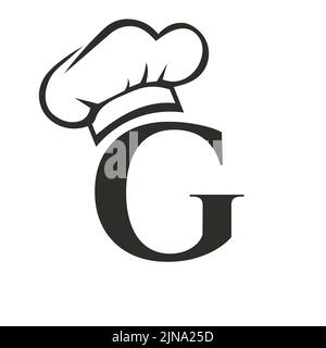 Letter G Restaurant Logo Concept with Chef Hat Vector Template. Restaurant Chef Hat Logo Symbol Stock Vector
