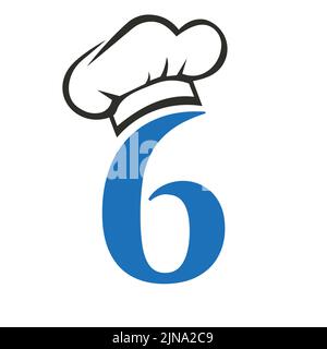 Letter 6 Restaurant Logo Concept with Chef Hat Vector Template. Restaurant Chef Hat Logo Symbol Stock Vector