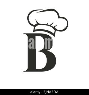 Letter B Restaurant Logo Concept with Chef Hat Vector Template. Restaurant Chef Hat Logo Symbol Stock Vector