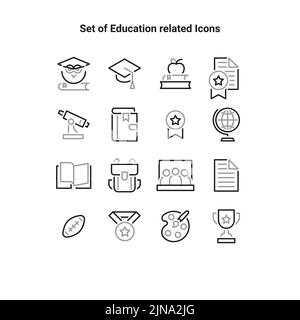 Back to school icon set with 16 different vector icons related with education. Simple Set of Back to school Related Vector Line Icons. Back to school Stock Vector