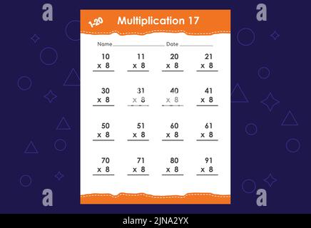 Basic math multiplication for kids. An educational worksheet for kids. Vector design Stock Vector