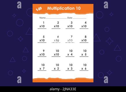 Basic math multiplication for kids. An educational worksheet for kids. Vector design Stock Vector