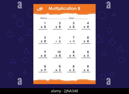 Basic math multiplication for kids. An educational worksheet for kids. Vector design Stock Vector