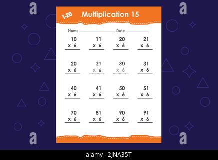 Basic math multiplication for kids. An educational worksheet for kids. Vector design Stock Vector
