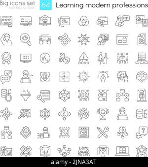 Learning modern professions linear icons set Stock Vector