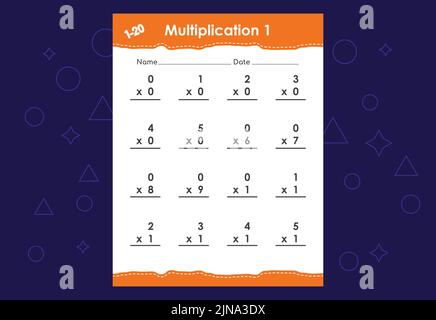 Basic math multiplication for kids. An educational worksheet for kids. Vector design Stock Vector