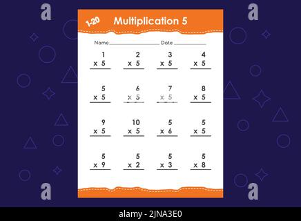 Basic math multiplication for kids. An educational worksheet for kids. Vector design Stock Vector