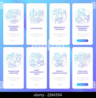 Coaching for entrepreneurs blue gradient onboarding mobile app screen set Stock Vector