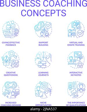 Business coaching blue gradient concept icons set Stock Vector