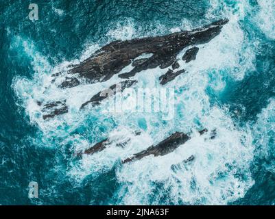 Aerial view of waves breaking on rocks, Madeira, Portugal Stock Photo