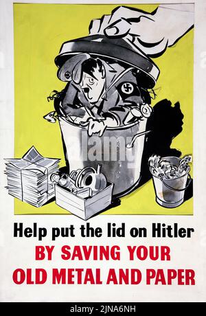 Help put the lid on Hitler by saving your old metal and paper (1939-1946) British World War II era poster Stock Photo