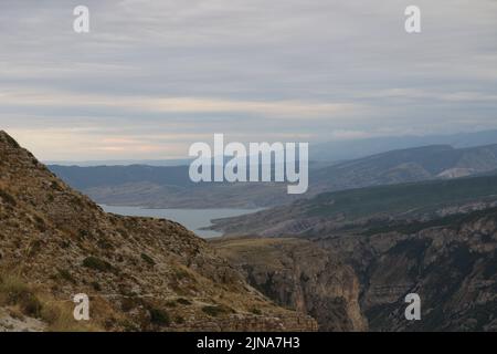 View into the Sulak Canyon, a tourist attraction in the Dagestan is one of the deepest canyons in the world and the deepest in Europe. Stock Photo