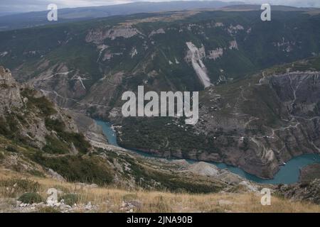 Dagestan, Russia. 08th Aug, 2022. View into the Sulak Canyon, a tourist attraction in the Dagestan is one of the deepest canyons in the world and the deepest in Europe. (Photo by Maksim Konstantinov/SOPA Images/Sipa USA) Credit: Sipa USA/Alamy Live News Stock Photo