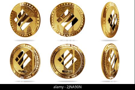 Binance BUSD stablecoin cryptocurrency isolated gold coin on green screen background. Abstract concept 3d illustration. Stock Photo