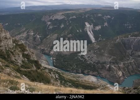 Dagestan, Russia. 8th Aug, 2022. View into the Sulak Canyon, a tourist attraction in the Dagestan is one of the deepest canyons in the world and the deepest in Europe. (Credit Image: © Maksim Konstantinov/SOPA Images via ZUMA Press Wire) Stock Photo