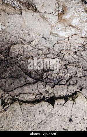 Wet limestone with cracks and a dark streak through the middle Stock Photo