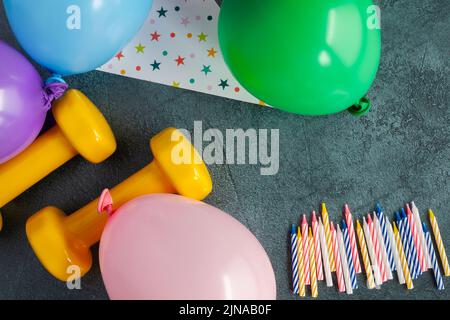 Health And Fitness Concept Flat Lay With Exercise Equipment On Modern  Colorful Background With Copy Space. Stock Photo, Picture and Royalty Free  Image. Image 128652210.