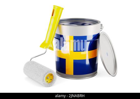 Swedish flag on the paint can, 3D rendering isolated on white background Stock Photo