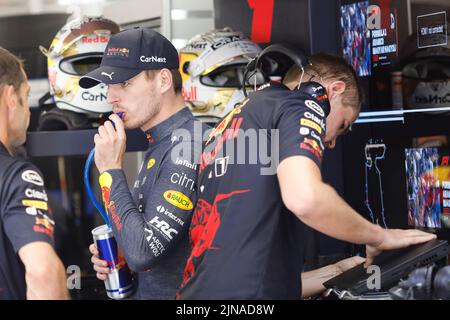Mogyorod, Hungary. July 29th 2022. Formula 1 Hungarian Grand Prix at Hungaroring, Hungary. Pictured:   Max Verstappen (NLD) of Red Bull Racing during second practice session Stock Photo