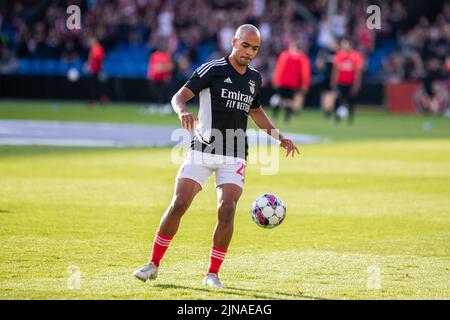 Randers, Denmark. 09th, August 2022. Joao Mario (20) of Benfica seen during the warm up before the UEFA Champions League qualification match between FC Midtjylland and Benfica at Cepheus Park in Randers. (Photo credit: Gonzales Photo - Balazs Popal). Stock Photo