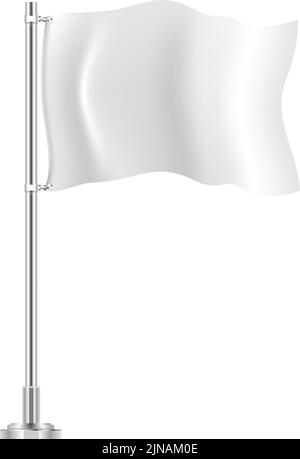 White flag on wind. Realistic textile waving mockup Stock Vector