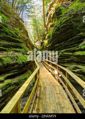 Wooden walkway in Witches Gulch on the Wisconsin River in wisconsin dells in the state of Wisconsin USA Stock Photo