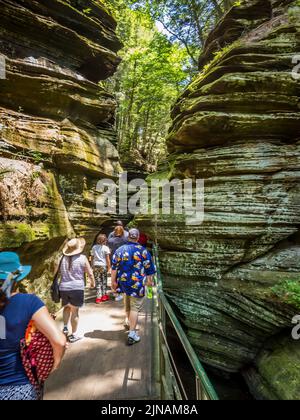 Tourist in Witches Gulch on the Wisconsin River in wisconsin dells in the state of Wisconsin USA Stock Photo