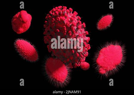Monkeypox virus. Pathogen closeup microscopic view. 3D render illustration. Stock Photo