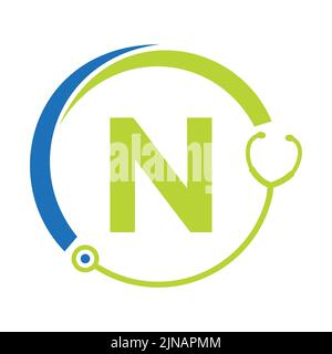 Healthcare Symbol Doctor and Medical Logo on Letter N Template. Doctors Logo with Stethoscope Sign Stock Vector