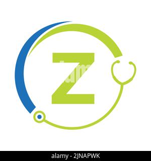 Healthcare Symbol Doctor and Medical Logo on Letter Z Template. Doctors Logo with Stethoscope Sign Stock Vector