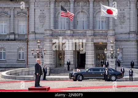 President Joe Biden and Japanese Prime Minister Kishida Fumio participate in an arrival ceremony, Monday, May 23, 2022, at Akasaka Palace in Tokyo. (Official White House Photo by Adam Schultz) Stock Photo