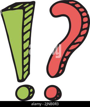 Exclamation point and question mark color doodle icon Stock Vector