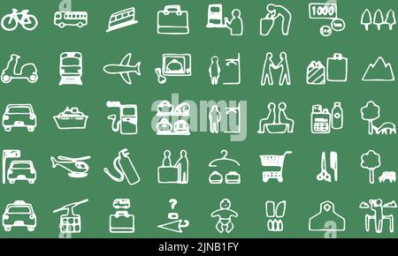 Hand-painted icon set 40 vehicles and public institutions Stock Vector