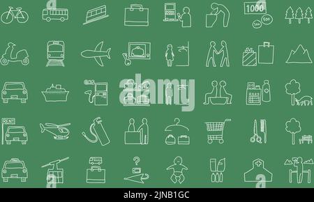 Hand-painted icon set 40 vehicles and public institutions Stock Vector