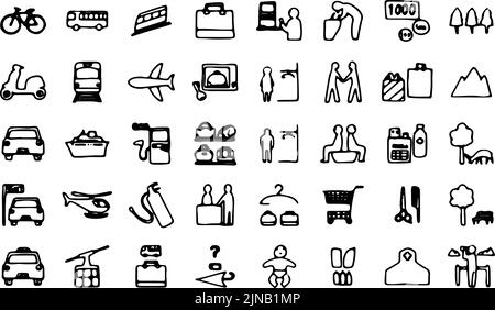Hand-painted icon set 40 vehicles and public institutions Stock Vector