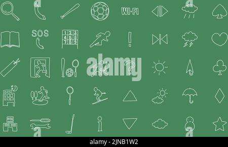 Hand-painted icon set 40 sports and weather Stock Vector