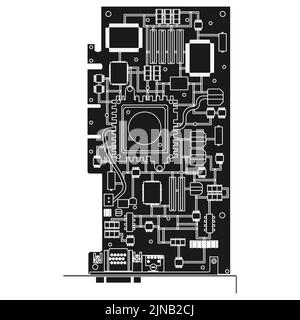 Cpu chip technology vector digital electronic solid black. Computer processor illustration board icon and communication tech hardware. Microchip mothe Stock Vector