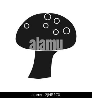 Mushroom vector illustration icon fungus solid black. Nature art plant isolated white and forest design doodle symbol Stock Vector