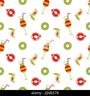 Illustration depicting a cocktail with pieces of fruit on a white background. Stock Vector