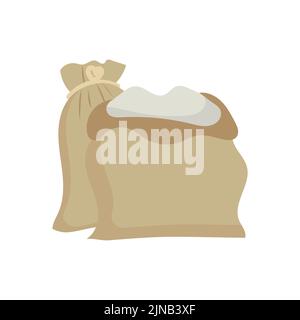 Sack or bag sand and rice seed. Farmer flour and potato pallet brown farming isolated vector illustration. Plant mill wheat agriculture and farm harve Stock Vector