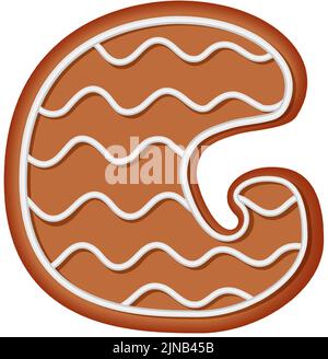 Gingerbread alphabet. Creative gingerbread typography design. Biscuit traditional decorative alphabet. Christmas Cookie font. Letter G. Stock Vector