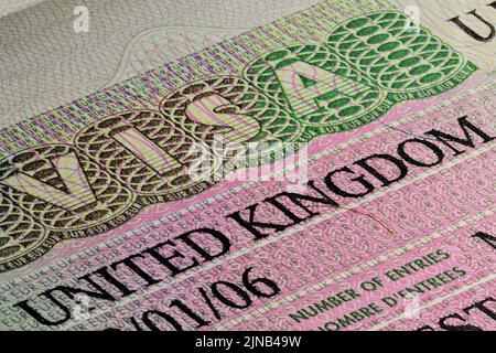 United Kingdom visa in passport Stock Photo