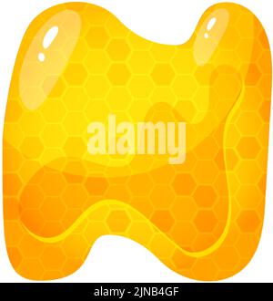 Honey sweet font. Liquid honey cartoon alphabet, Yellow honeycomb vector font. Single letter. Stock Vector