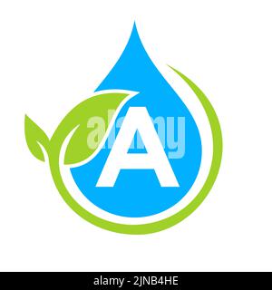 Eco Leaf and Water Drop Logo on Letter A Template. Letter A Water Concept Stock Vector